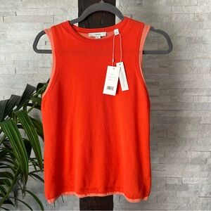 VINCE Orange Combo Double Layer Knit Cotton Blend Blouse Size XS New with Tags
